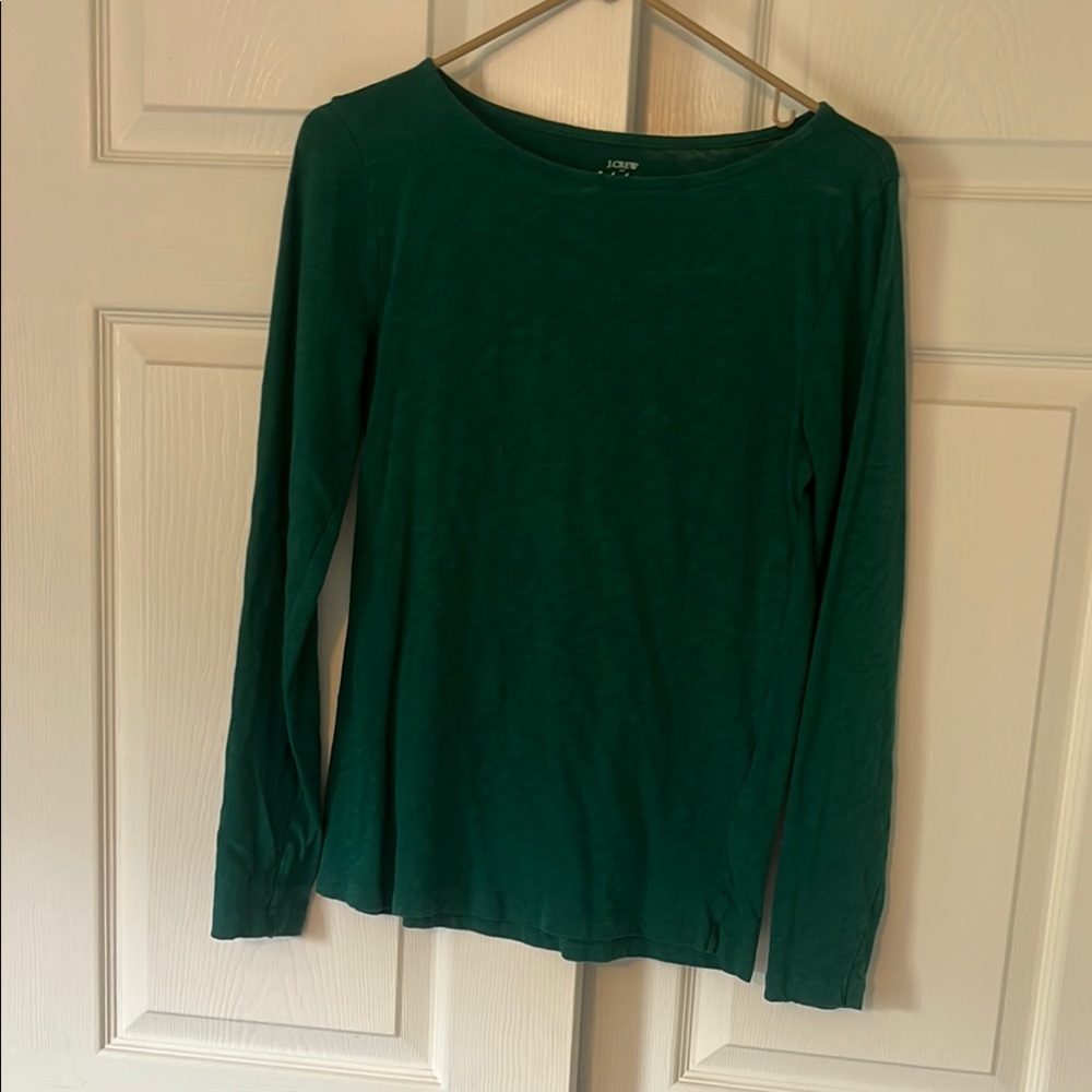 J. Crew Green Fitted Long Sleeve Blouse